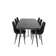 Gold Extention table - 180/220*85*H76 Black Veneer - Black legs - Brass details, Polar Diamond Dining Chair - Black Legs - Black