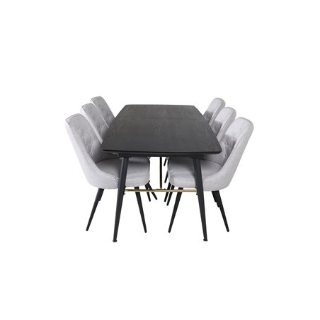 Gold Extention table - 180/220*85*H76 Black Veneer - Black legs - Brass details, Velvet Deluxe Dining Chair - Black Legs - Light