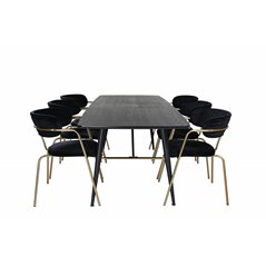 Gold Extention table - 180/220*85*H76 Black Veneer - Black legs - Brass details, Arrow armchair - Brass Legs - Black Velvet_6