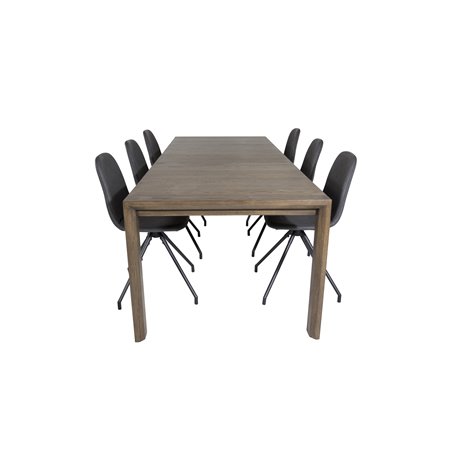 Slider Extention Table - Smoked Oak - 170, 40, 40cm , Polar Dining Chair with Spin function - black Legs - Black PU - Black Stit