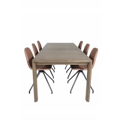 Slider Extention Table - Smoked Oak - 170, 40, 40cm , Polar Dining Chair with Spin function - black Legs - Brown PU - White Stit