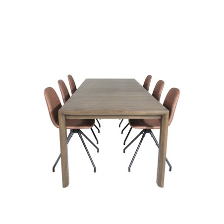 Slider Extention Table - Smoked Oak - 170, 40, 40cm , Polar Dining Chair with Spin function - black Legs - Brown PU - White Stit