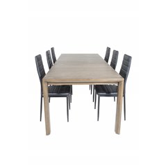 Slider Extention Table - Smoked Oak - 170, 40, 40cm , Slim High Back Dining Chair - Black Legs - Black PU_6