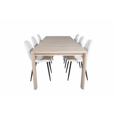 Slider Extention Table - White Wash - 170, 40, 40cm , Polar Fluff Dining Chair - Black Legs - White Teddy _6