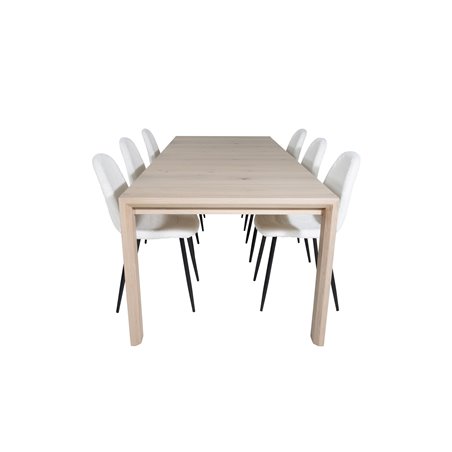 Slider jatkopöytä - Valkoinen pesu - 170, 40, 40 cm, Polar Fluff -ruokailutuoli - Mustat jalat - Valkoinen Teddy _6