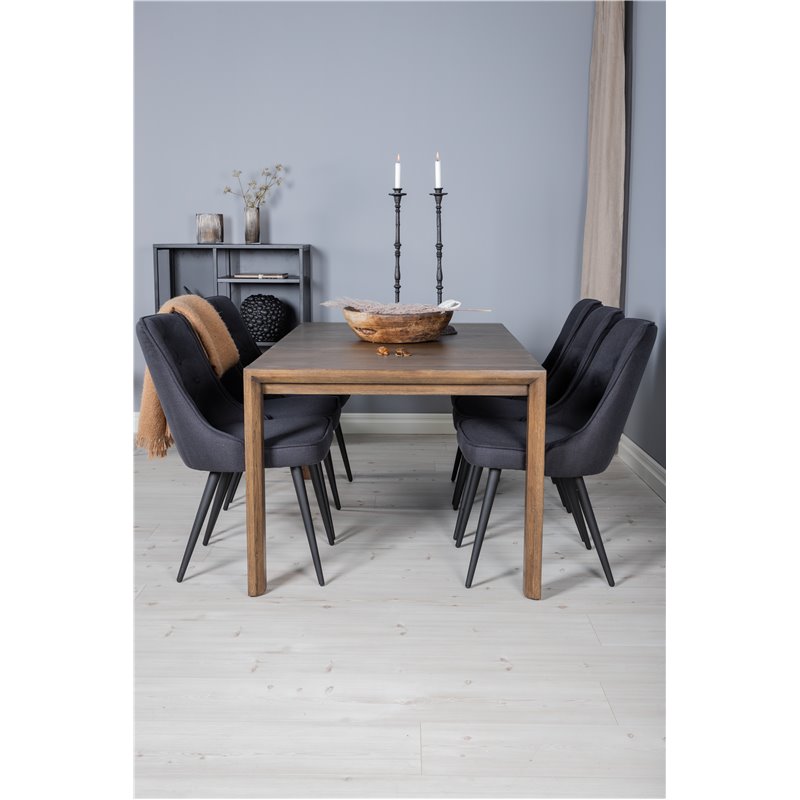 Slider jatkopöytä - savustettu tammi - 170, 40, 40 cm, Velvet Deluxe -ruokailutuoli - mustat jalat - musta kangas_6