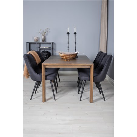 Slider forlængerbord - røget eg - 170, 40, 40 cm, Velvet Deluxe spisestuestol - sorte ben - sort stof_6