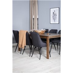 Slider Extention Table - Smoked Oak - 170, 40, 40cm , Velvet Deluxe Dining Chair - Black Legs - Black Fabric_6