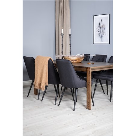 Slider forlængerbord - røget eg - 170, 40, 40 cm, Velvet Deluxe spisestuestol - sorte ben - sort stof_6