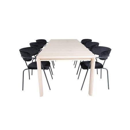 Slider Extension Table, White Wash, 170 + 40 + 40cm + Arrow nojatuoli, Mustat jalat, Black Velvet_6