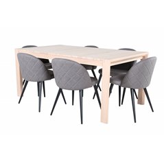 Slider Extention Table - White Wash - 170+40+40cm +Velvet Stitches Chair - Black / Grey Micro Fibre_6