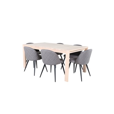 Slider Extention Table - White Wash - 170+40+40cm +Velvet Stitches Chair - Black / Grey Micro Fibre_6