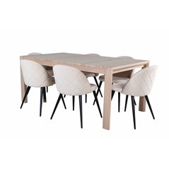 Slider Extention Table - White Wash - 170+40+40cm +Velvet Stitches Chair - Black / Beige Velvet_6