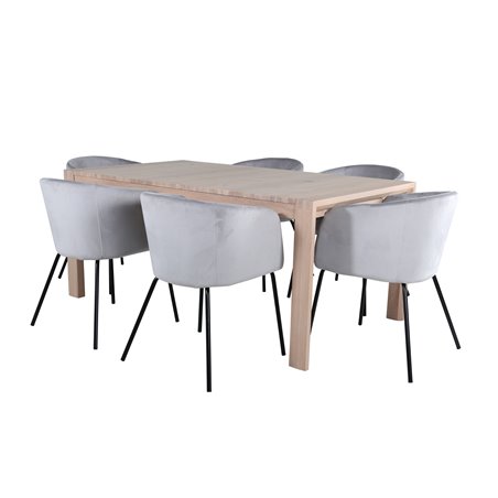 Slider Extention Table - White Wash - 170+40+40cm +Berit Chair - Black / Light Grey Velvet_6