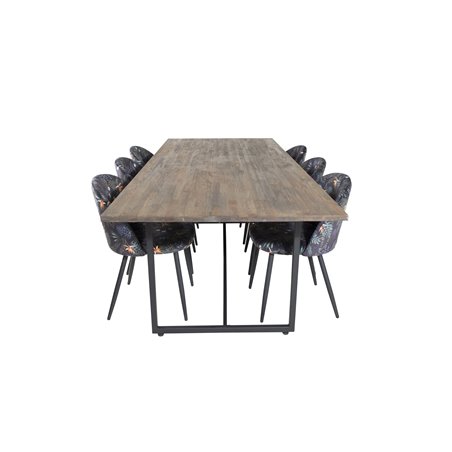 Padang Dining Table - 250*100*H76 - Dark Teak / Black, Velvet Dining Chair -  Black Flower fabric_6