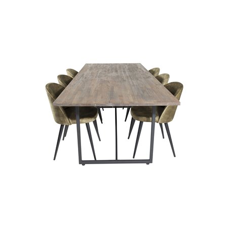 Padang Dining Table - 250*100*H76 - Dark Teak / Black, Velvet Dining Chiar - Black legs -  Dusty Green Velvet_6