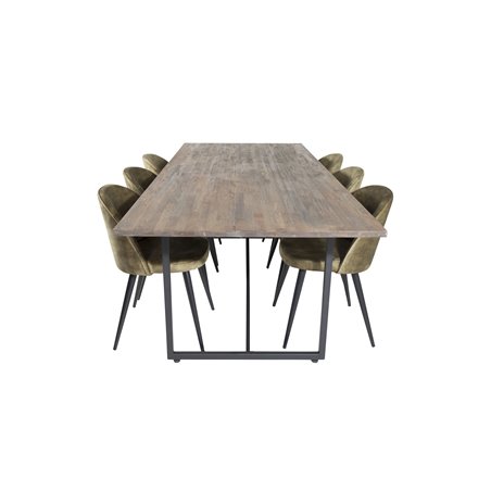 Padang Dining Table - 250*100*H76 - Dark Teak / Black, Velvet Dining Chiar - Black legs -  Dusty Green Velvet_6