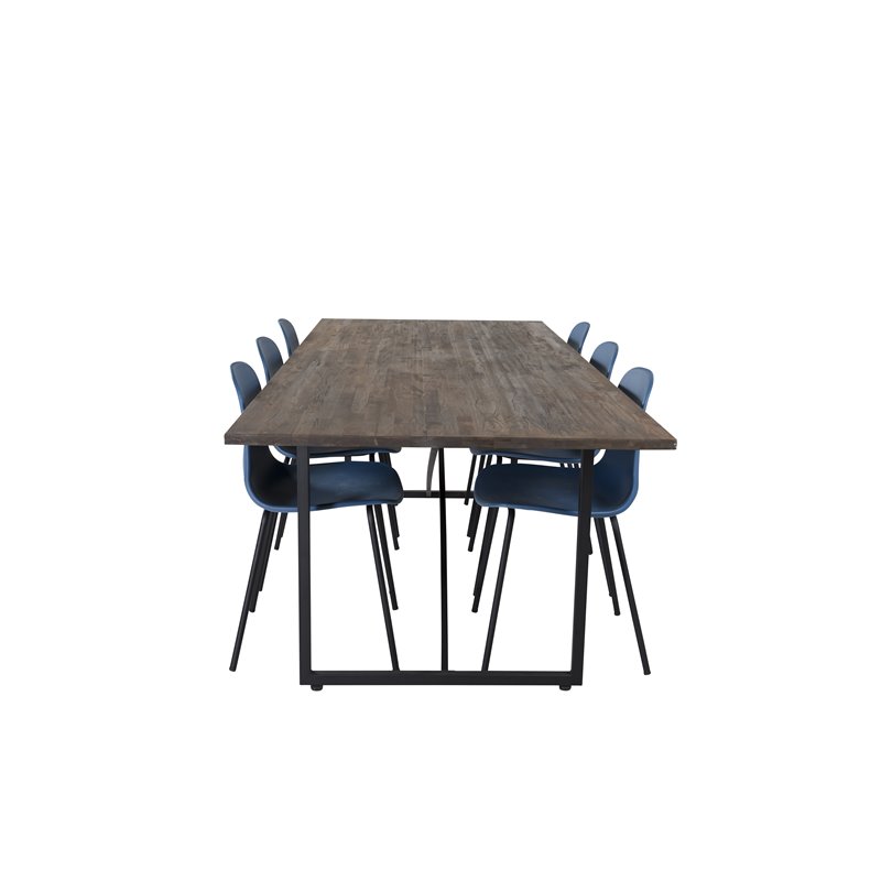 Padang Dining Table - 250*100*H76 - Dark Teak / Black, Arctic Dining Chair - Black Legs - Blue Plastic_6