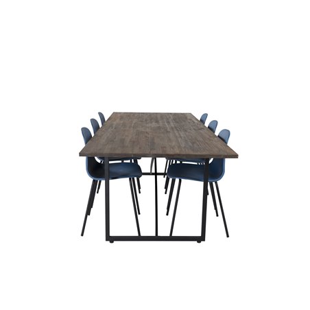 Padang Dining Table - 250*100*H76 - Dark Teak / Black, Arctic Dining Chair - Black Legs - Blue Plastic_6