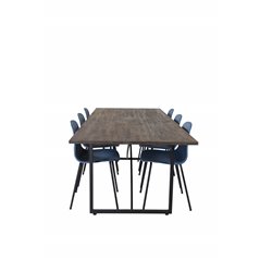 Padang Dining Table - 250*100*H76 - Dark Teak / Black, Arctic Dining Chair - Black Legs - Blue Plastic_6