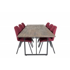 Padang Dining Table - 250*100*H76 - Dark Teak / Black, Gemma  Dining Chair - Black Legs - Red Fabric_6