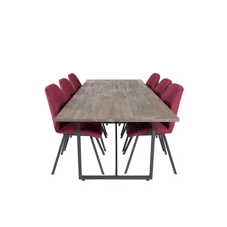 Padang Dining Table - 250*100*H76 - Dark Teak / Black, Gemma  Dining Chair - Black Legs - Red Fabric_6