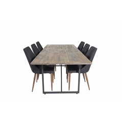 Padang Dining Table - 250*100*H76 - Dark Teak / Black, Leone Dining Chair - Walnut legs - Black Fabric_6