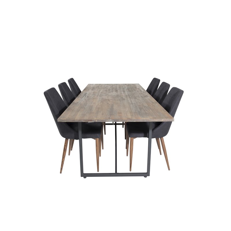 Padang Dining Table - 250*100*H76 - Dark Teak / Black, Leone Dining Chair - Walnut legs - Black Fabric_6