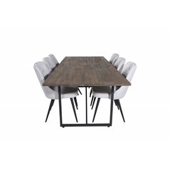 Padang Dining Table - 250*100*H76 - Dark Teak / Black, Velvet Deluxe Dining Chair - Black Legs - Light Grey Fabric_6