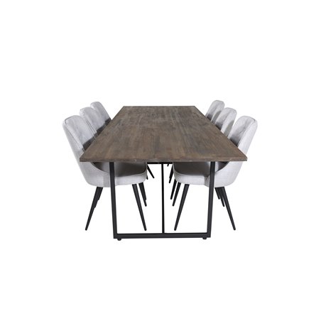 Padang Dining Table - 250*100*H76 - Dark Teak / Black, Velvet Deluxe Dining Chair - Black Legs - Light Grey Fabric_6