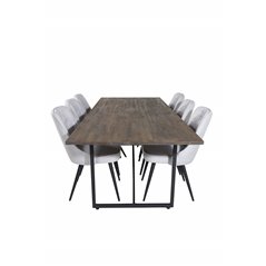 Padang Dining Table - 250*100*H76 - Dark Teak / Black, Velvet Deluxe Dining Chair - Black Legs - Light Grey Fabric_6