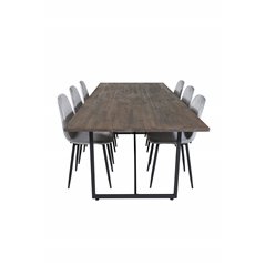 Padang Dining Table - 250*100*H76 - Dark Teak / Black, Polar Diamond Dining Chair - Black Legs - Grey Velvet_6