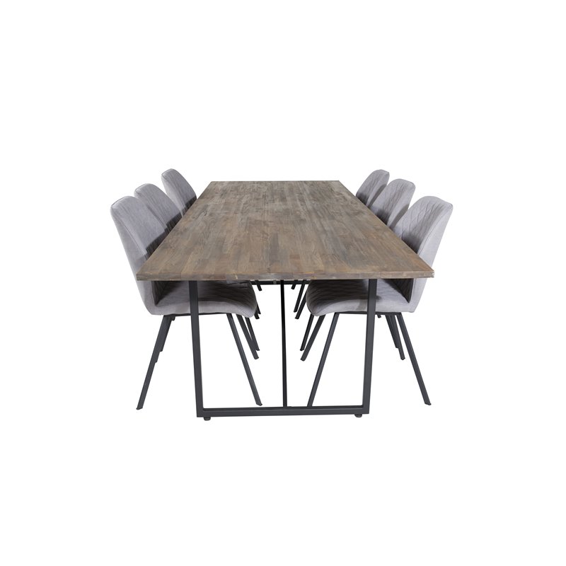 Padang Dining Table - 250*100*H76 - Dark Teak / Black, Gemma  Dining Chair - Black Legs - Grey Fabric_6