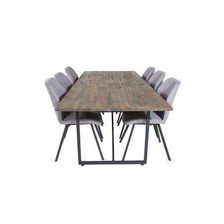 Padang Dining Table - 250*100*H76 - Dark Teak / Black, Gemma  Dining Chair - Black Legs - Grey Fabric_6