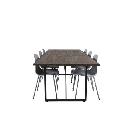 Padang Dining Table - 250*100*H76 - Dark Teak / Black, Arctic Dining Chair - Grey Legs - Grey Plastic_6