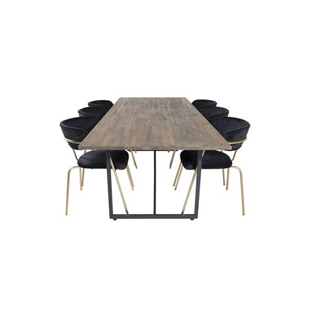 Padang Dining Table - 250*100*H76 - Dark Teak / Black, Arrow armchair - Brass Legs - Black Velvet_6