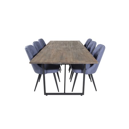 Padang Dining Table - 250*100*H76 - Dark Teak / Black, Velvet Deluxe Dining Chair - Black Legs - Blue Fabric_6