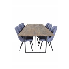 Padang Dining Table - 250*100*H76 - Dark Teak / Black, Velvet Deluxe Dining Chair - Black Legs - Blue Fabric_6