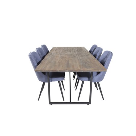 Padang Dining Table - 250*100*H76 - Dark Teak / Black, Velvet Deluxe Dining Chair - Black Legs - Blue Fabric_6