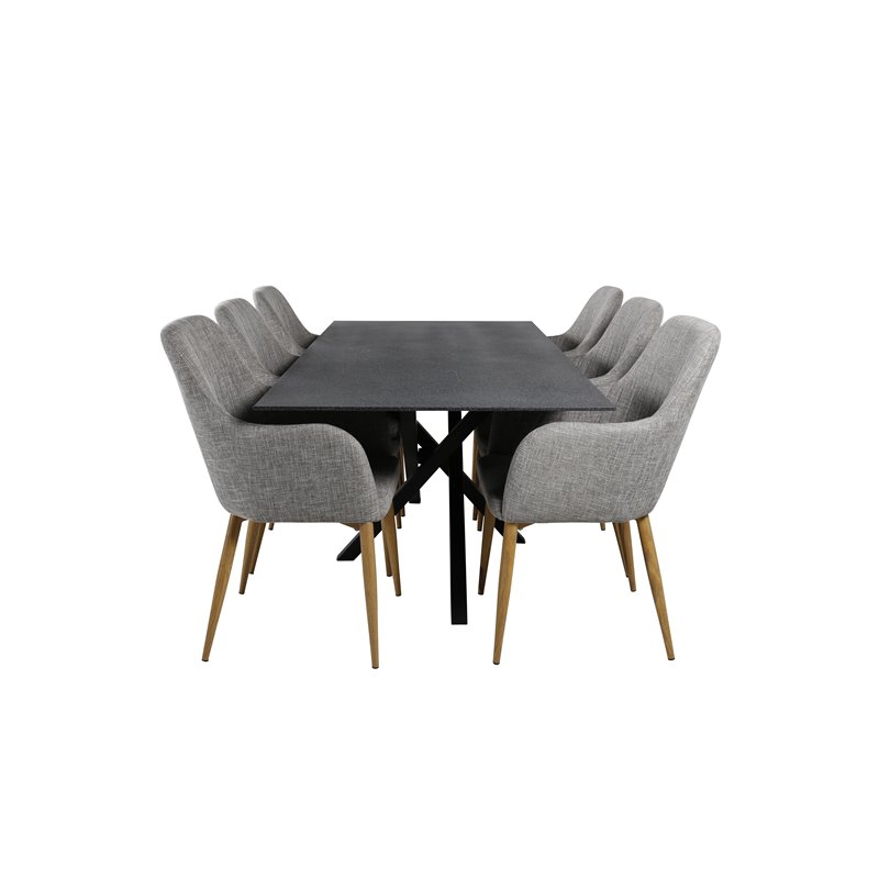 Padang Dining Table - 250*100*H76 - Dark Teak / Black, Art Armchair - Brown / Black_6