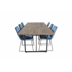 Padang Dining Table - 250*100*H76 - Dark Teak / Black, Muce  Dining Chair - Black Legs - Blue  Velvet_6