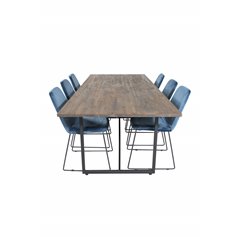 Padang Dining Table - 250*100*H76 - Dark Teak / Black, Muce  Dining Chair - Black Legs - Blue  Velvet_6