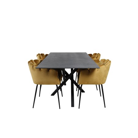 Piazza Dining Table - 180*90*75 - spraystone / Black, Limhamn - Chair - Gold Velvet_4