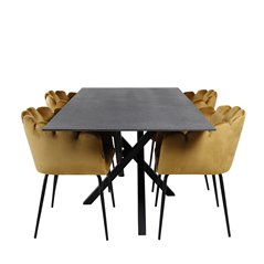 Piazza Dining Table - 180*90*75 - spraystone / Black, Limhamn - Chair - Gold Velvet_4