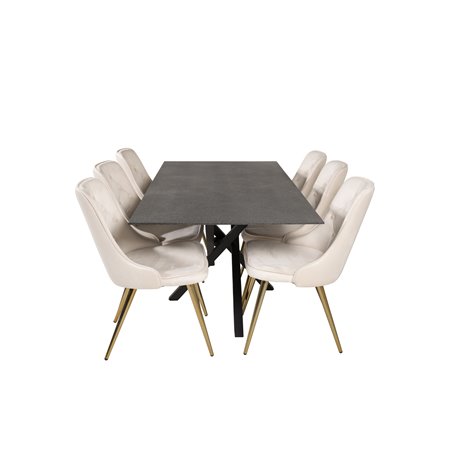 Piazza Dining Table - 180*90*75 - spraystone / Black, Velvet Deluxe Dining Chair - Beige / Brass_6