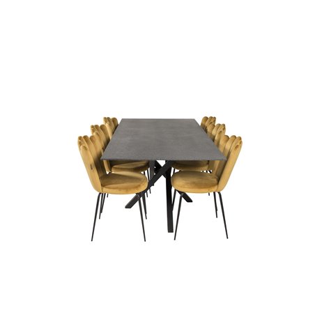 Piazza Dining Table - 180*90*75 - spraystone / Black, Limhamn Light - Chair - Gold Velvet_6