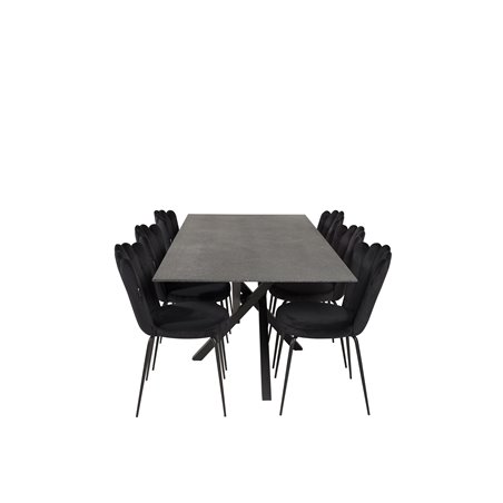 Piazza Dining Table - 180*90*75 - spraystone / Black, Limhamn Light - Chair - Black Velvet_6