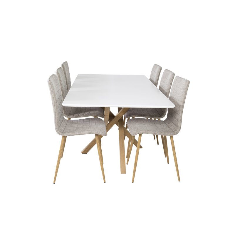 Piazza Dining Table - 180*90*75 - White / Oak, Windu Lyx Dining Chair - Light Grey / Oak_6