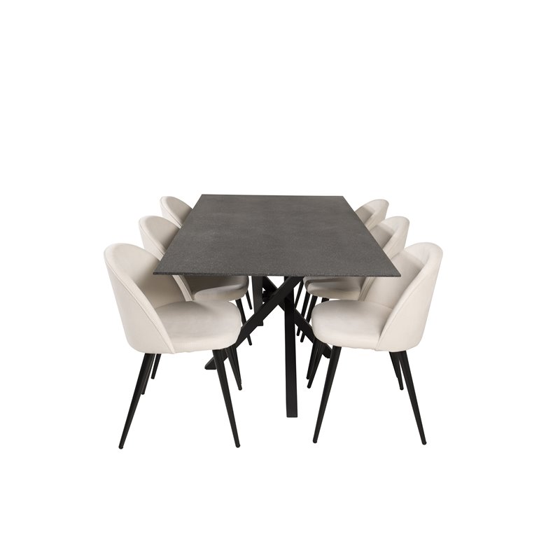 Piazza Dining Table - 180*90*75 - spraystone / Black, Velvet Dining Chair Corduroy - Beige / Black_6