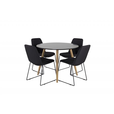 Plaza Round Dining Table - ø 100cm - Black / Oak, Muce  Dining Chair - Black Legs - Black Fabric_4